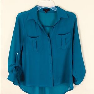 Blue Green Anthropologie Button Up Blouse Size S